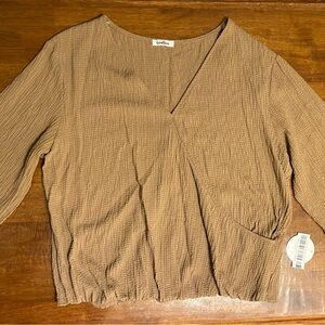 GeeGee Women's Tan Textured Wrap Top, 1X